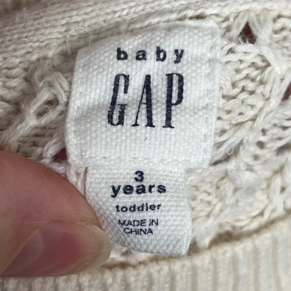 Baby Gap Toddler Girls Ivory Frost Crochet Knit Eyelet Lace Hem Sweater 3T